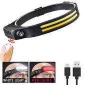 фонарь налобный bl-w689-2-lm+2cob (white+red), motion sensor, li-ion аккум., зу type-c, box, оптом, купить