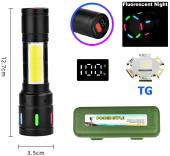фонарь night vision fluorescence bl-627-tg+cob, li-ion аккумулятор, индикация заряда, зу type-c, zoom, оптом, купить