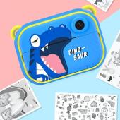 детский фотоаппарат мгновенной печати yt008, bliue dinosaur с поддержкой microsd card, 3y+, оптом, купить
