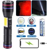 фонарь pld-231 white laser led pm10-tg+cob(white+red), 1х18650, power bank, индикация заряда, зу type-c, магнит, zoom, box, оптом, купить