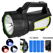 фонарь переносной t100a-10w+2cob(white+red+blue), power bank, 4x18650, зу type-c, box, оптом, купить