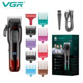 аккумуляторная машинка для стрижки (clipper) vgr v-013 red, 8 насадок, 6500 rpm, 2000 mah, led display, оптом, купить