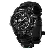 часы наручные 1155bkbk skmei paracord, black, compass, термометр, свисток, кресало, оптом, купить