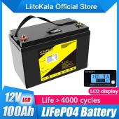 аккумулятор lifepo4, liitokala, 12v 100ah, с lcd дисплеем, bms smart плата, оптом, купить