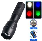 фонарь x10-4xpe led(white+red+blue+green), li-ion аккум., зу microusb, zoom, оптом, купить