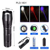 фонарь 1831-3xpe(white+red+blue), 1x18650, зу type-c, zoom, box, оптом, купить