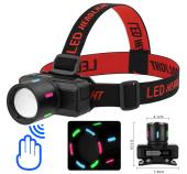 фонарь налобный night vision fluorescence kx-1832-tg, motion sensor,  li-ion аккум., индикация заряда, зу type-c, zoom, оптом, купить