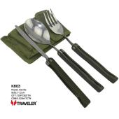 туристический набор traveler 3 в 1 походный нож, вилка, ложка 11,3 см k-603, оптом, купить