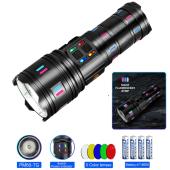 фонарь night vision fluorescence ak177-1 white laser led pm60-tg, 4х18650, power bank, индикация заряда, зу type-c, zoom, 5 фильтров, оптом, купить