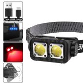 фонарь налобный k372/l-31-2cob(white+red), motion sensor,  li-ion аккум., индикация заряда, зу type-c, box, оптом, купить