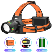 фонарь налобный night vision fluorescence bl-t203-tg+cob(white+red), 2x18650, 1 режим, зу type-c, zoom, оптом, купить