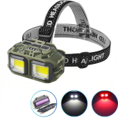 фонарь налобный hx-816m-2cob(white+red) camouflage, waterproof, 1x18650, зу type-c, box, оптом, купить