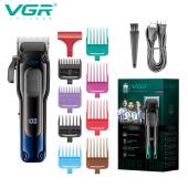 аккумуляторная машинка для стрижки (clipper) vgr v-013 blue, 8 насадок, 6500 rpm, 2000 mah, led display, оптом, купить