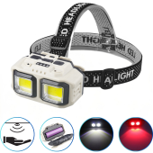 фонарь налобный hx-816s-2cob(white+red), motion sensor, waterproof, 1x18650, зу type-c, box, оптом, купить