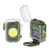 фонарь multifunctional d52-2-cob green, li-ion аккум., индикация заряда, зажигалка, зу type-c, box, оптом, купить
