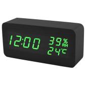 часы сетевые vst-862s-4 зеленые, (корпус черный) температура, влажность, usb, оптом, купить