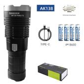 фонарь ak138 white laser led pm60-tg, 4х18650, power bank, индикация заряда, зу type-c, zoom, box, оптом, купить