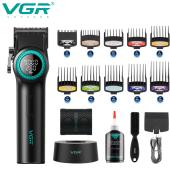 аккумуляторная машинка для стрижки (clipper) vgr v-001 black, 10 насадок, 9000 rpm, 4600 mah, led light, led display, оптом, купить