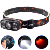 фонарь налобный wh-0188-xpe+smd(white+red), motion sensor, li-ion аккумулятор, зу type-c, оптом, купить