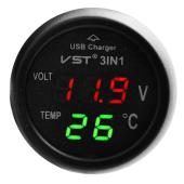 термометр вольтметр vst-706-4, красно-зеленый, + usb разьем, оптом, купить