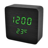 часы сетевые vst-872-4, зеленые, (корпус черный) температура, usb, оптом, купить