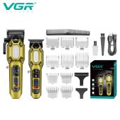комплект vgr 2 в 1 v-600&900 gold, аккумуляторная машинка для стрижки (clipper) и триммер, 10 насадок, led display, 7000 rpm, оптом, купить
