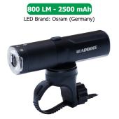 велофара мощная leadbike m03-osram 800lm, 2500mah,waterproof, children lock, li-ion аккум., зу type-c, оптом, купить