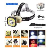 фонарь налобный 826x-xpe+8cob(white+red), 1x18650, вело крепление, зу type-c, box, оптом, купить