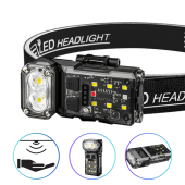 фонарь налобный x52-2led+6smd(rgb), motion sensor, индикация аряда, li-ion аккум., зу type-c, клипса, магнит, box, оптом, купить