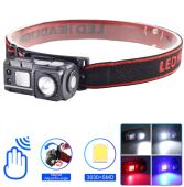 фонарь налобный 6541-3030+smd(white+red+blue), motion sensor, li-ion аккум., зу type-c, клипса, магнит, оптом, купить