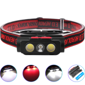 фонарь налобный pld-2119b-xpe+2cob(white+red), 1х18650, зу type-c, box, оптом, купить