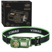 налобный фонарь yemao ym-t614, 380lm, аккумулятор 700 mah, с красным светом, оптом, купить