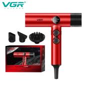 фен профессиональный vgr v-401 red, 40 уровней обдува 70000 - 110000 rpm, 40 уровней температуры 60°c - 100°c, 3 насадки, оптом, купить