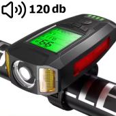 велофара с компьютером, сигналом и сигнализацией as0808-xpg+2led(yellow)+2cob(red), выносная кнопка, waterproof, аккум., зу microusb, оптом, купить
