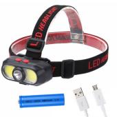 фонарь налобный kx-302-led+2cob, 1x18650, зу type-c, box, оптом, купить