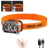 фонарь налобный g08-2xpg(white+yellow)+led(red), motion sensor, li-ion аккумулятор, зу type-c, оптом, купить
