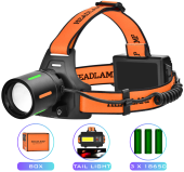 фонарь налобный night vision fluorescence bl-t67-tg+cob(white+red), 3x18650, 1 режим, power bank, зу type-c, zoom, оптом, купить