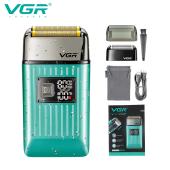 электробритва vgr v-357 шейвер green, двойное лезвие, 2 насадки, выдвижной триммер, ipx6, led display, оптом, купить