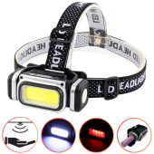 фонарь налобный hx-t80s-cob(white+red), motion sensor, waterproof, 1x18650, зу type-c, магнит, box, оптом, купить