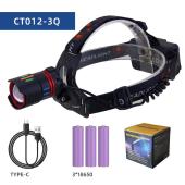 фонарь налобный night vision fluorescence ct012-3q-tg, 3x18650, зу type-c, power bank, zoom, box, оптом, купить