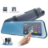 автомобильный видеорегистратор-зеркало 1031, lcd 4.3", touch screen, ultra slim, 2 камеры, 1080p full hd, оптом, купить