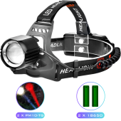 фонарь налобный pld-t115-2pm10-tg(white+red), 2x18650, зу type-c, zoom, box, оптом, купить