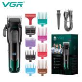 аккумуляторная машинка для стрижки (clipper) vgr v-013 green, 8 насадок, 6500 rpm, 2000 mah, led display, оптом, купить