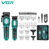 комплект vgr 2 в 1 v-600&900 green, аккумуляторная машинка для стрижки (clipper) и триммер, 10 насадок, led display, 7000 rpm, оптом, купить