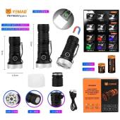 фонарь yemao ym-f963x-5xte+4xpe, multi-color light, uv, 1x26650/26350, зу type-c, магнит, колпачек, оптом, купить