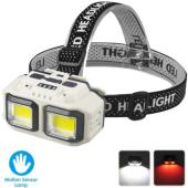 фонарь налобный hx-816s-2cob(white+red), motion sensor, waterproof, 1x18650, зу type-c, box, оптом, купить