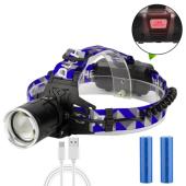 фонарь налобный 909-p50, зу micro usb, 2x18650, signal light, zoom, box, оптом, купить