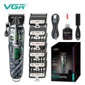 аккумуляторная машинка для стрижки (clipper) vgr v-279 green, 6 насадок, 9000 rpm, 2500 mah, led display, оптом, купить