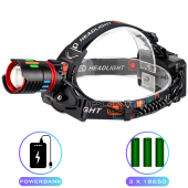 фонарь налобный night vision fluorescence ct012-3q-tg, 1 режим, 3x18650, зу type-c, power bank, zoom, box, оптом, купить