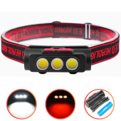 фонарь налобный bl-2119c-3cob(white+red), 1х18650, зу type-c, box, оптом, купить